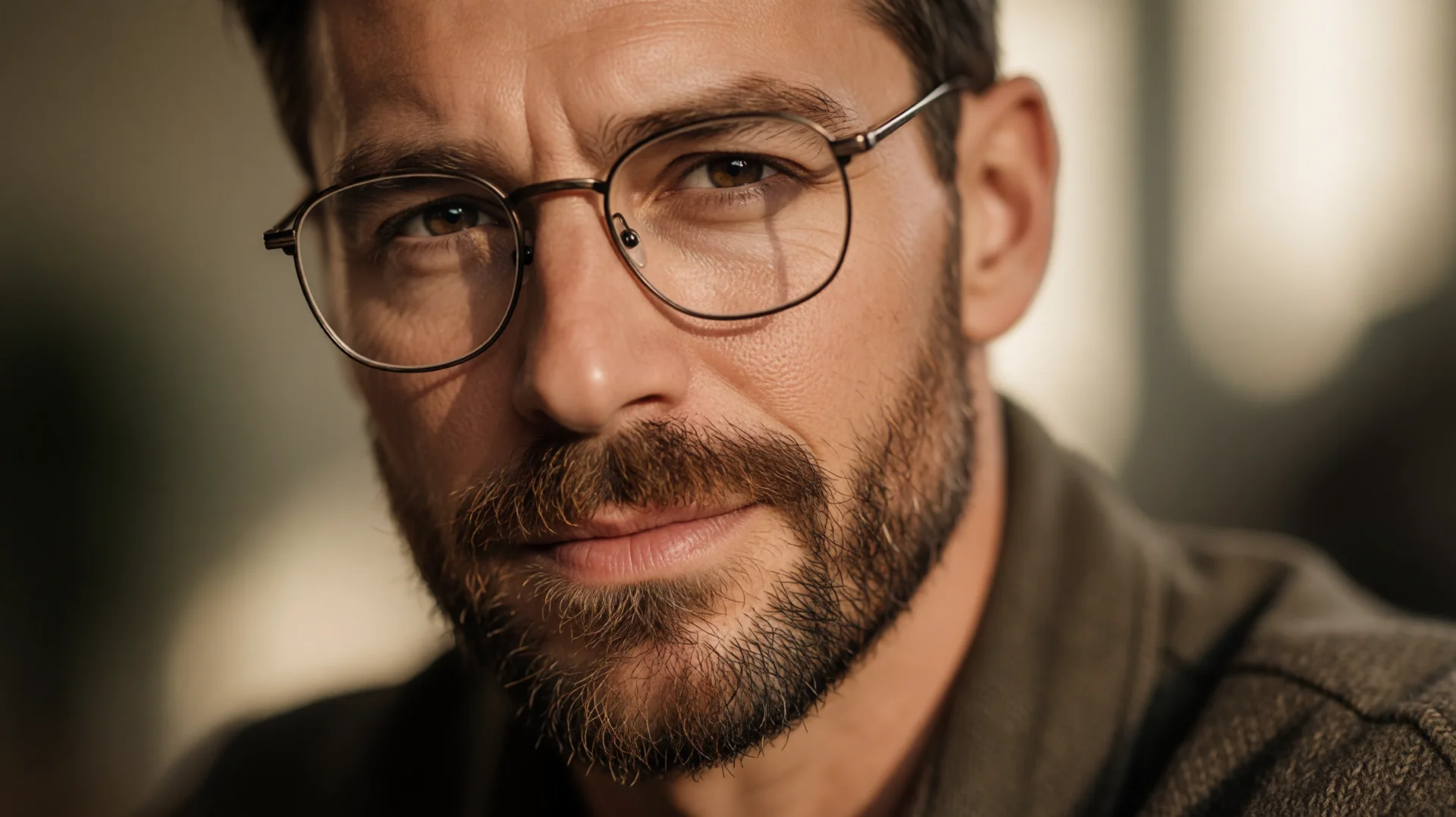 Bewerbungsfoto mit KI generiertem Portrait eines Mannes mit Brille, professionell und seriös