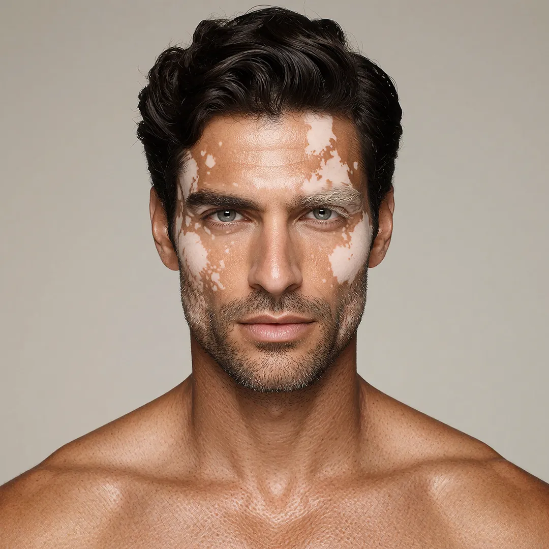KI Model Dunkelhaariger Mann Vitiligo